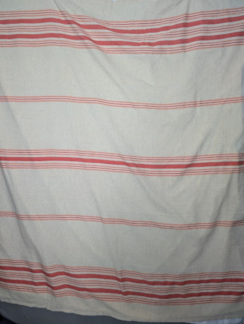 CYNTHIA ROWLEY Cotton/Flax Table Cloth Tan/Salmon Stripped 59" x 60"